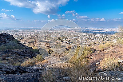 View of the Phoenix metro area from the Mormon Trail - South Mountain Park Arizona Stock Photo