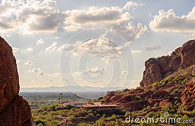 View of Phoenix and Tempe from Camelback Mountain in Arizona, Stock Photo