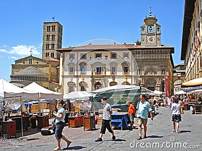 A view of the Piazza Grande in Arezzo in Italy. Editorial Stock Photo