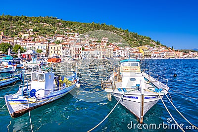 View of the picturesque coastal town of Gythio, Peloponnese, Greece Stock Photo