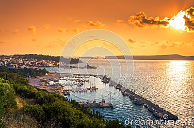 View of the picturesque coastal town of Pylos, Peloponnese. Stock Photo