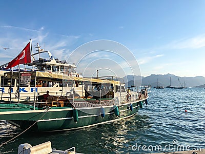 View on pier with boats and yachts, Marmaris pier, boats and yacht, Mediterranean sea Editorial Stock Photo