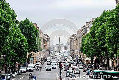 View of the Place de la Concorde with the Obelisk of Luxor and the National Assembly in Paris, France Editorial Stock Photo