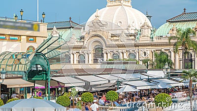 View Place du Casino. Cafe near Casino timelapse in Monte Carlo. Editorial Stock Photo