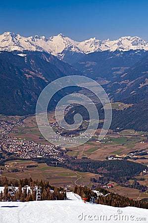 View from Plan de Corones towards Brunico Stock Photo