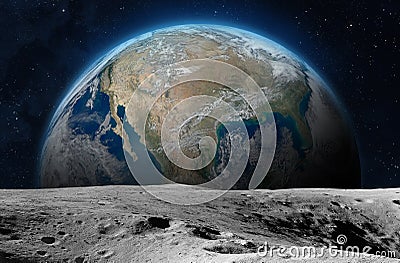 Moon surface and planet Earth Stock Photo