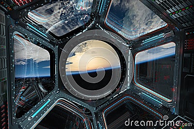 View of planet Earth from a space station window 3D rendering elements of this image furnished by NASA Stock Photo