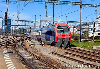 View from a platform of the Zurich main railway station Editorial Stock Photo