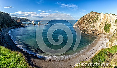 View of the Playa de Silencio beach in Asturias on the north coast of. Spain Stock Photo