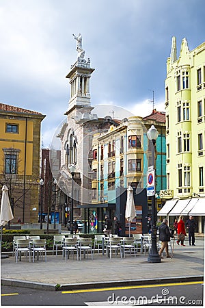 View from Plaza del Instituto in Gijon, Asturias Spain Editorial Stock Photo