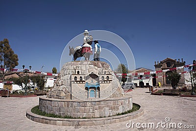 View of the Plaza Mayor de Maras.with sculpture cuzco peru Editorial Stock Photo