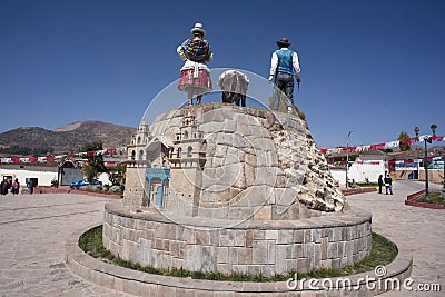 View of the Plaza Mayor de Maras.with sculpture cuzco peru Editorial Stock Photo