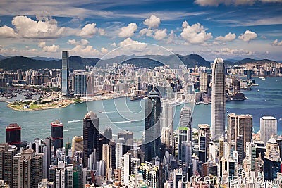 View point of Hongkong city and Kowloon city from the top of vic Stock Photo