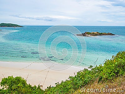 View point on top of the island with idyllice beach ocean and blue sky in vacation time Stock Photo