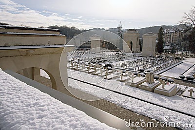 View of Polish military cemetery Cmentarz Orlat in Lychakiv Cemetery in Lviv city Ukraine Editorial Stock Photo