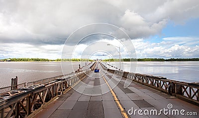 View of the pontoon bridge Demerara Harbour Bridge in Guyana Stock Photo