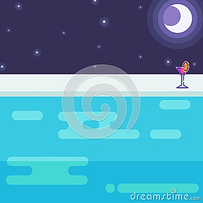 View from the pool party at night Vector Illustration