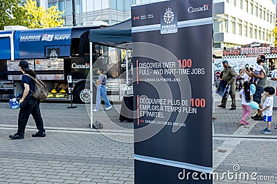 A view of pop up Canadian Armed Forces station for recruiting new members on Canada Day in downtown Vancouver Editorial Stock Photo