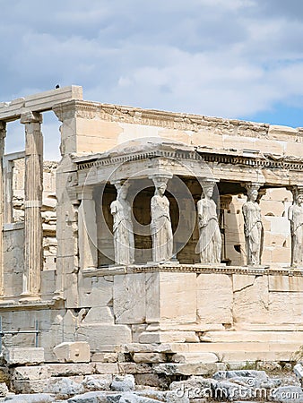 view of The Porch of the Caryatids in Athens city Stock Photo