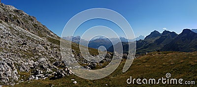 View from pordoi pass to fanes group Stock Photo
