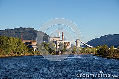 View of Port Alberni Paper Mill on the edge of the Alberni Inlet Editorial Stock Photo