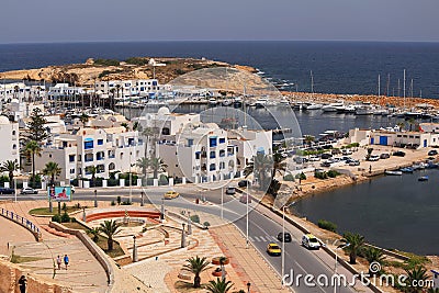 View of the port of Monastir and the Mediterranean sea. Editorial Stock Photo