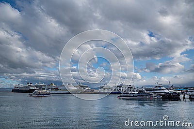 View of the port of Ushuaia, Tierra del Fuego, Patagonia, Argentina Editorial Stock Photo