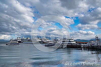 View of the port of Ushuaia, Tierra del Fuego, Patagonia, Argentina Editorial Stock Photo