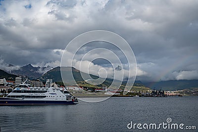 View of the port of Ushuaia, Tierra del Fuego, Patagonia, Argentina Editorial Stock Photo