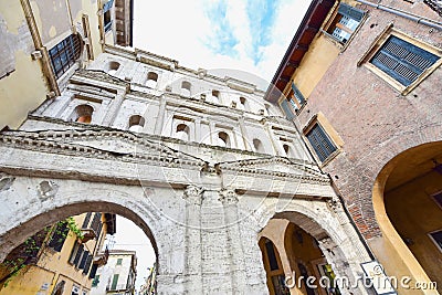 Porta Borsari, Ancient Roman Gate in Verona City, Italy Editorial Stock Photo