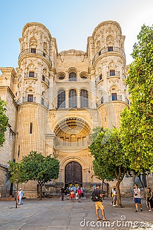 View of the portal of the side entrance of the Cathedral in Malaga - Spain Editorial Stock Photo