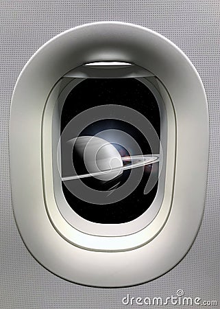 View from a porthole on the Saturn background. Elements of this image furnished by NASA Stock Photo