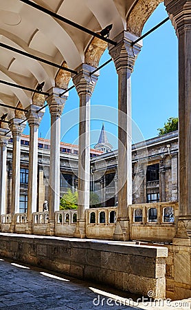 The view of portico roofed colonnaded terrace of The Tiled Kiosk Stock Photo