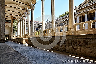 The view of portico roofed colonnaded terrace of The Tiled Kiosk Stock Photo