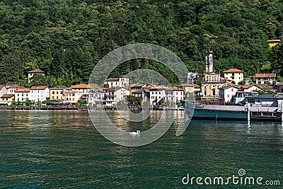 View of Porto Ceresio, a typical village located on the Italian side of Lugano Lake, Italy Editorial Stock Photo