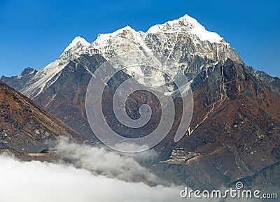 View of Portse village, mount cholatse and Tabuche peak Stock Photo