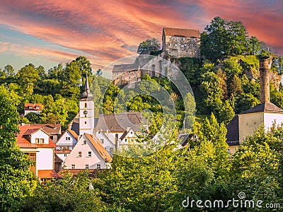 View of Pottenstein Castle in Bavaria Stock Photo