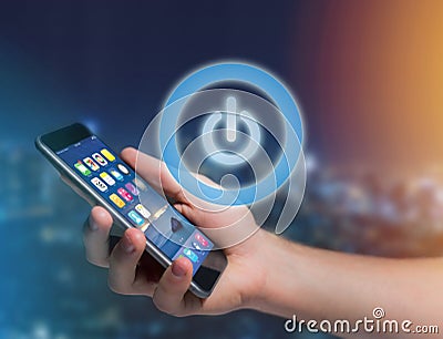Power button symbol displayed on a futuristic interface - Techno Stock Photo