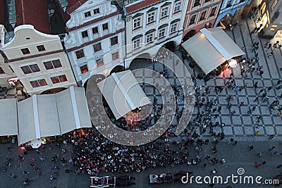 View from The Prague clock tower, or orloy on the old town hall on the old town square in Prague Czech Editorial Stock Photo