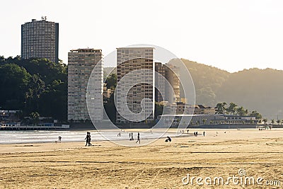 Praia do ItararÃ© beach and Porchat island Editorial Stock Photo