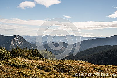 View from Prasiva hill above Demanovska dolina valley in Nizke Tatry mountains in Slovakia Stock Photo