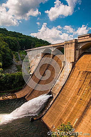View of Prettyboy Dam and the Gunpowder River, in Baltimore County, Maryland. Stock Photo