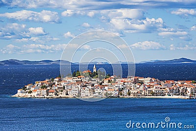 View of Primosten, Croatia. Dalmatian coast. Panoramic view, famous Croatian tourist destination. Stock Photo