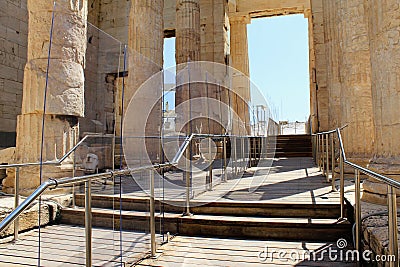 View of Propylaea, the monumental entrance to the Acropolis of Athens Editorial Stock Photo