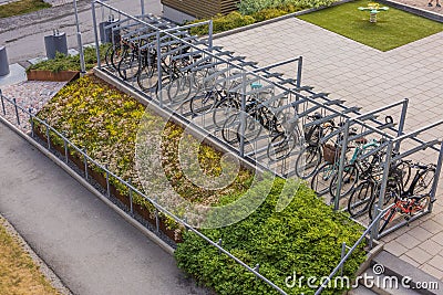 View of public parking place for bicycles. Editorial Stock Photo