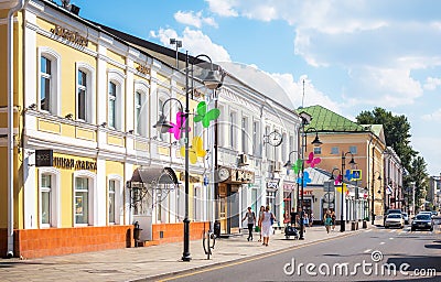 View of Pyatnitskaya street in Moscow with restavrated historical buildings. Editorial Stock Photo
