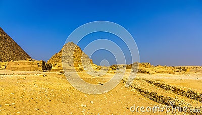 View of the Pyramid of Henutsen (G1-c) in Giza Stock Photo