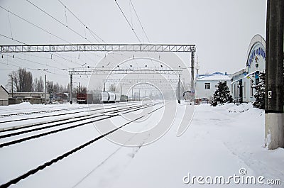 View on railroad tracks on winter Editorial Stock Photo