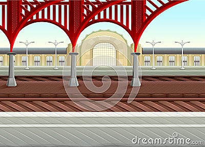 View on railways in the train station Vector Illustration