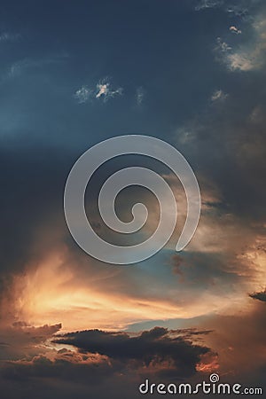 View of the rain clouds after heavy storm at sunset time in Kalkan Turkey Stock Photo